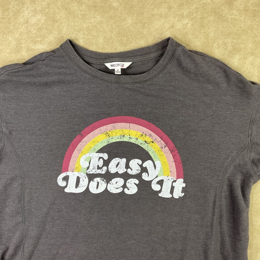 Wildfox Sweatshirt Sz M Pullover Gray Rainbow Statement Easy Does It Loose Fit - Picture 8 of 8